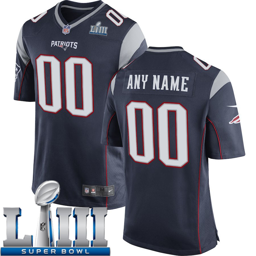 Custom Men New England Patriots Navy Game 2019 Super Bowl LIII NFL Nike Jersey->women nfl jersey->Women Jersey